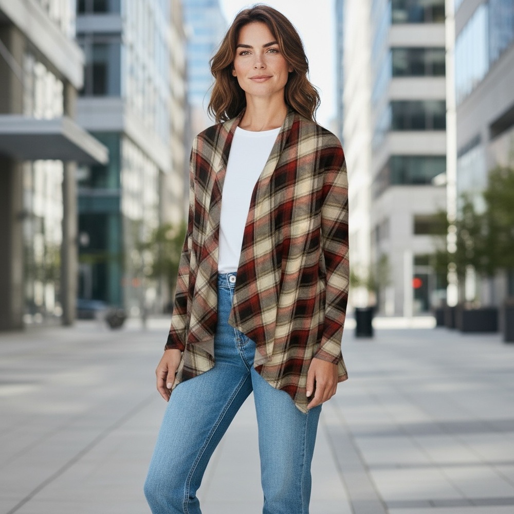 Plaid Open Front Cardigan
